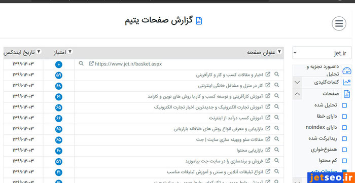 پیدا کردن صفحات یتیم با استفاده از جت سئو
